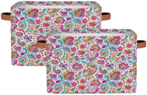 AUUXVA Storage Basket Colorful Paisley Flower Floral Storage Cube Box Durable by AUUXVA