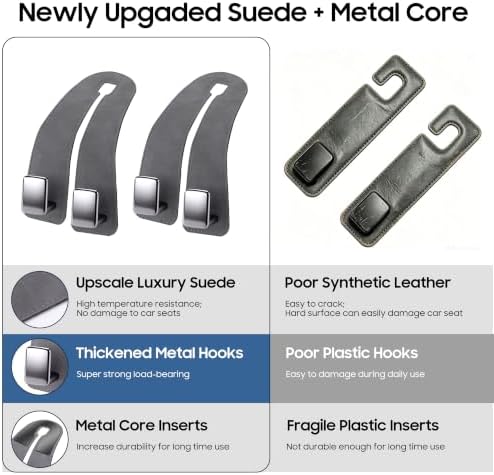 Amooca Car Headrest Hooks 4-Pack Suede Seat Organizer - Image 3