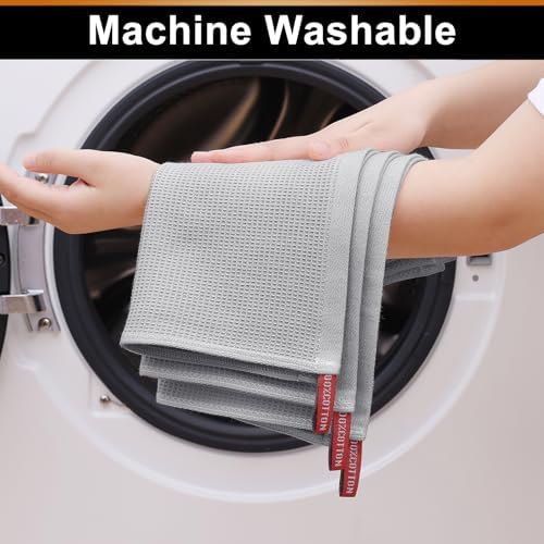 Homaxy 100% Cotton Waffle Weave Dish Cloths, 12 Pack, Light Grey - Image 5