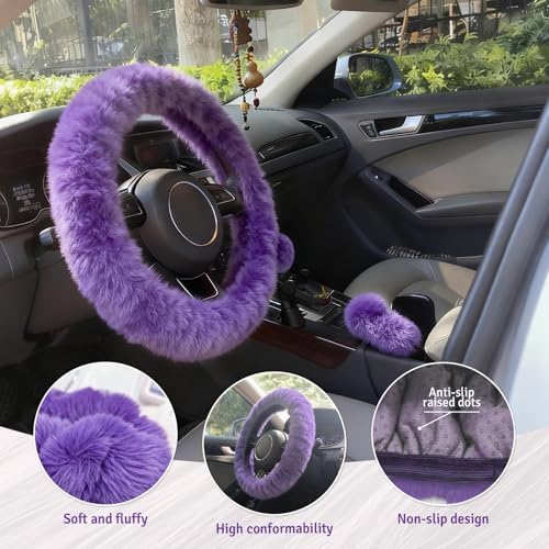 Fluffy Steering Wheel Cover 3PCS Set – Plush Fuzzy Fur Steering Wheel Cover - Image 4