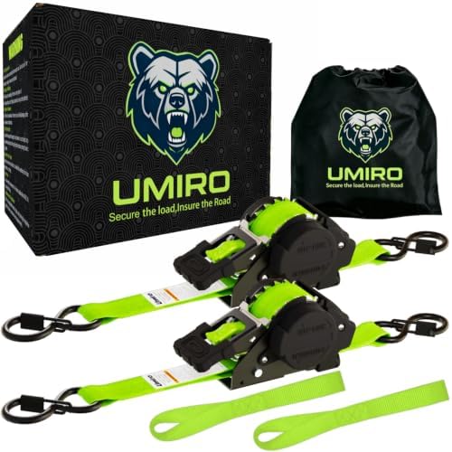 Retractable Ratchet Straps 1 Inch x 12 Feet Heavy Duty Tie Downs Auto Retract by Umiro