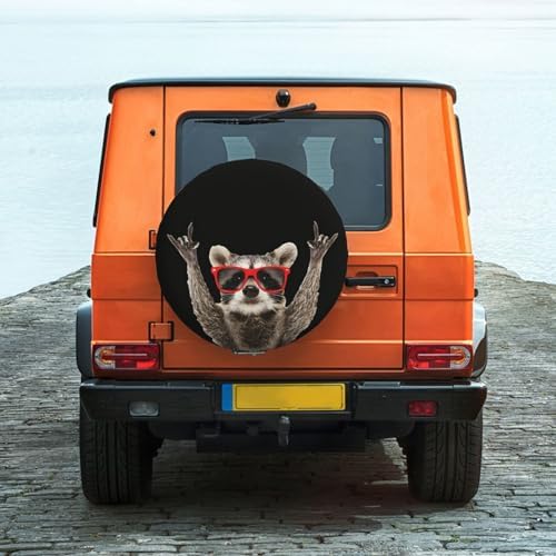 Spare Tire Cover with Funny Red Glasses Raccoon Pattern Wheel Covers 14inch - Image 5