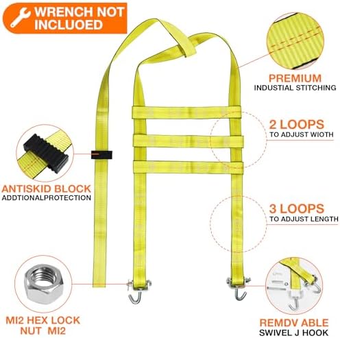 Tow Dolly Basket Straps with Swivel J Hook 2 Pack Fit 13"-21" Tire - Image 3