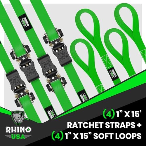 Rhino USA Ratchet Straps Tie Downs - 1in x 15ft - Image 4