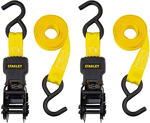 STANLEY S10002 Black/Yellow 1" x 10' Ratchet Tie Down Straps - 500 lb Safe by STANLEY