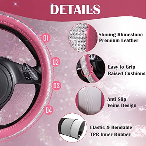 CAR PASS Bling Diamond Leather Steering Wheel Cover, - Image 5