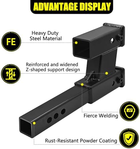 KAIRAY Double Hitch Receiver, 2 inch Trailer Dual Hitch Extension Riser - Image 4