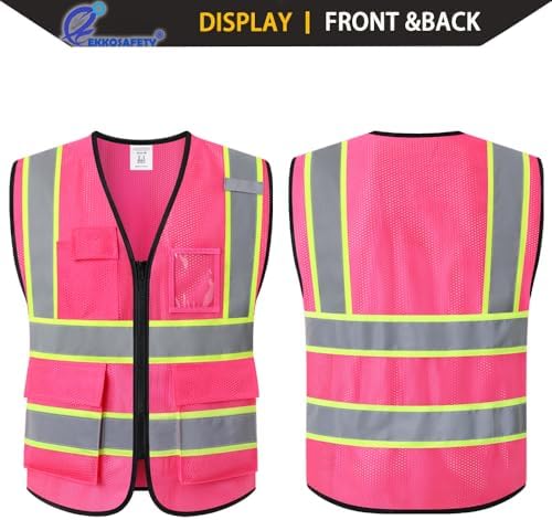 Hi Vis Reflective Safety Vest for Men Women, Hot Pink - Image 5