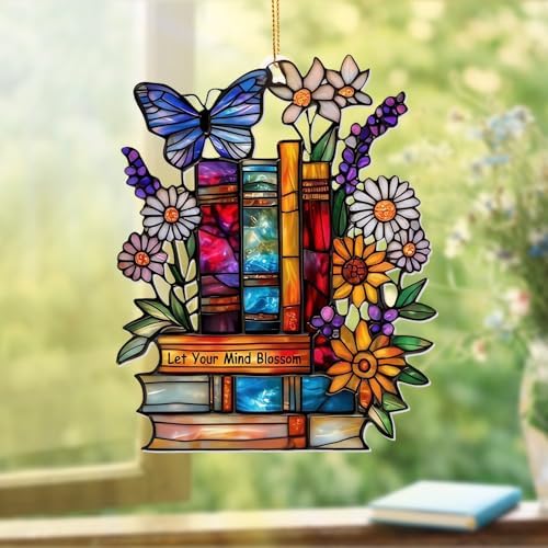 Book Ornament – ​​Stained Glass Style Acrylic Christmas Ornament with, Teacher by ALADAYQUINQUITMeetallneeds