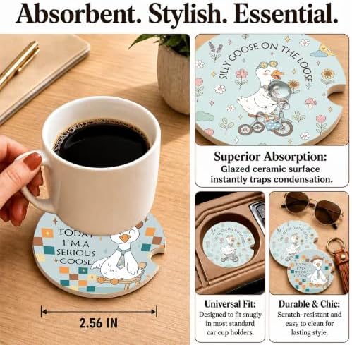 Funny Silly Goose Car Coasters, Boho Sarcastic Coquette Cup Holders - Image 3