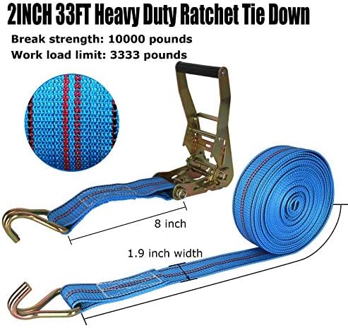 2 Pack 2 in x 33 ft Ratchet Tie Down Straps, 10000 Lb, J Hooks - Image 2