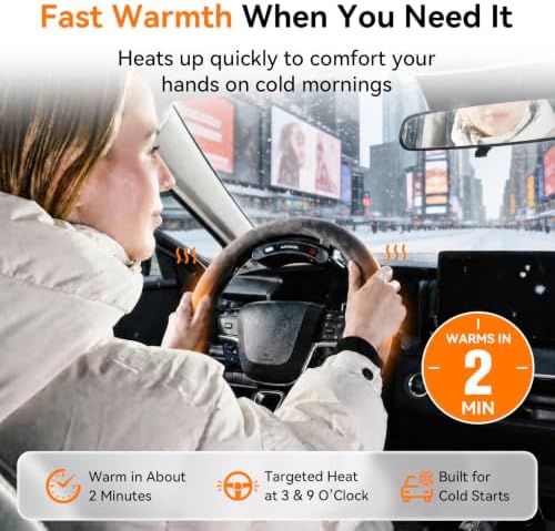 Wireless Heated Steering Wheel Cover, Rechargeable Dual Battery, Suede Gray - Image 3