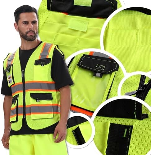 JKSafety Safety Vest for Men Women Hi Vis Reflective Vest JK220 Yellow 5XL - Image 6