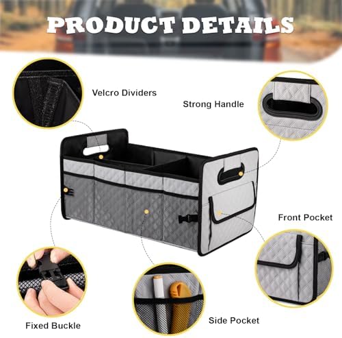 Car Trunk Organizer for SUV, Collapsible Car Storage Organizer Light Grey - Image 4