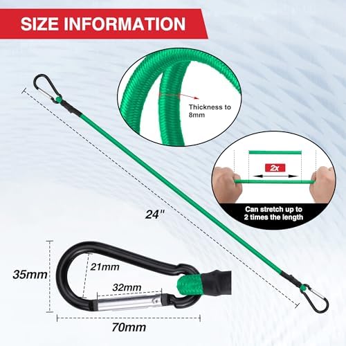 WORKPRO 24" Bungee Cords with Hooks, 4 Pack Heavy Duty Outdoor Bungee Strap - Image 2