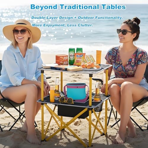 Folding Camping Table with 4 Cup Holders, Lightweight Portable Beach Outdoor - Image 3