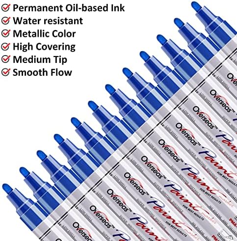Lesun Overseas 12 Blue Paint Pens Permanent Markers, Oil Based Paint Markers - Image 2