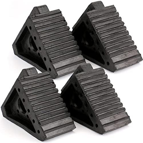Fasmov 4 Pack Solid Rubber Heavy Duty Wheel Chock, Ergonomic Carry Handles by Fasmov