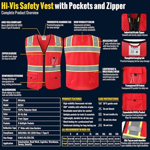 JKSafety Safety Vest for Men Women Hi Vis Relfective Vest - Image 4