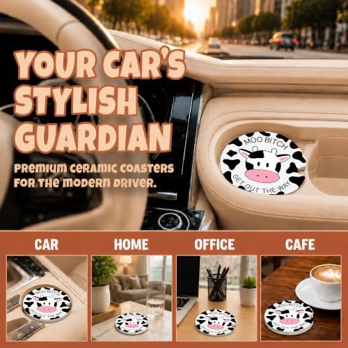 Funny Cow Car Coasters, Moo Get Out The Way Coquette Cup Holders - Image 4