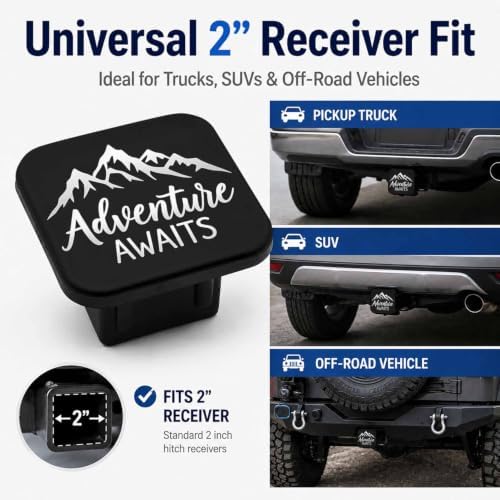 Adventure Awaits Mountain 2" Hitch Cover, Rubber Towing Hitch Covers Hitch - Image 4