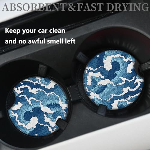 2pcs Car Cup Holder Coasters Sea Wave Pattern Car Coasters，Universal Auto Anti - Image 2
