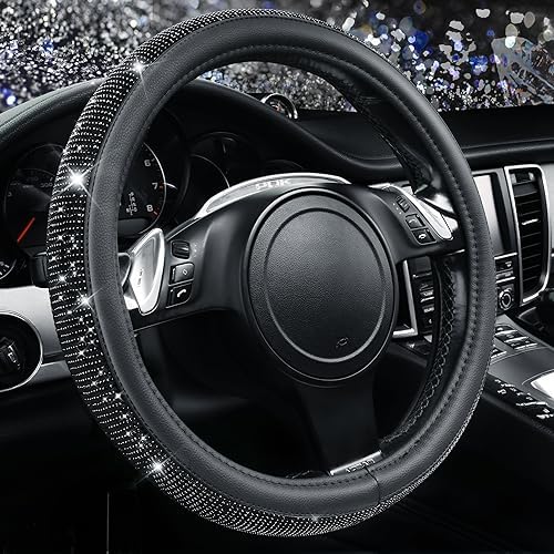 CAR PASS Bling Diamond Leather Steering Wheel Cover, by CARPASS