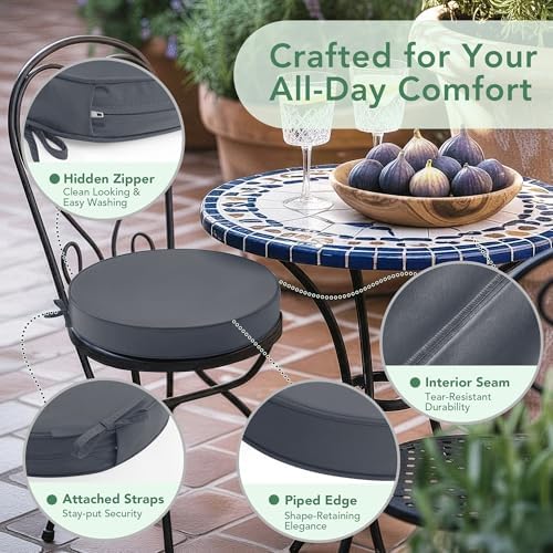 Summsun Outdoor Bistro Chair Cushions Set of 4, Dark Grey - Image 4