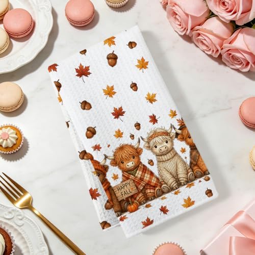 2 Pcs Halloween Kitchen Towels, Highland Cow Soft Absorbent Hand Tea Towels - Image 2