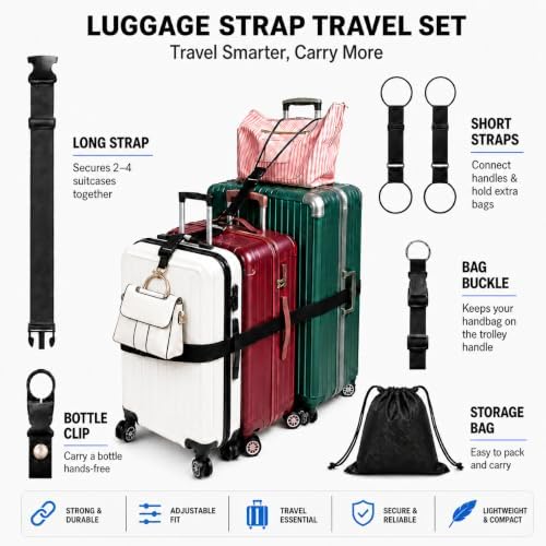 6-Piece Luggage Connector Straps Set, Adjustable Black Suitcase Accessories - Image 6