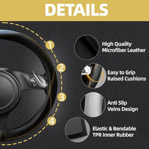 NBTEPEM 6 PCS Car Steering Wheel Cover Set, Microfiber Leather Steering Wheel - Image 3