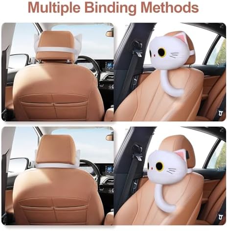 White Cat Car Headrest Pillow Cartoon Car Seat Pillow Cat Neck Support Plush - Image 5