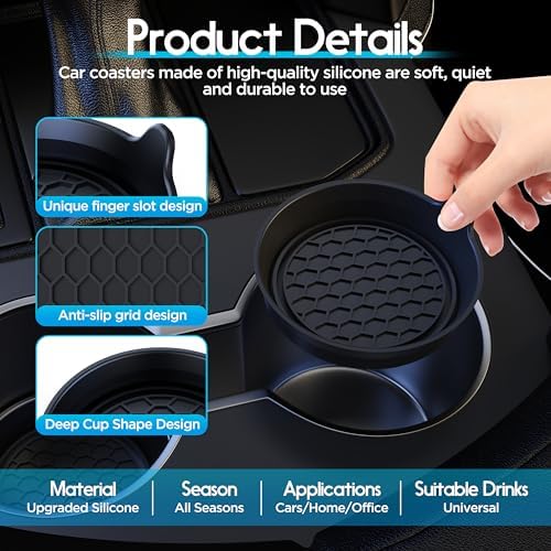 Amooca 4-Pack Car Cup Coaster Silicone Spill-Proof Cup Holder Inserts - Image 6