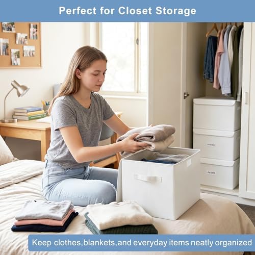 Bagnizer Large 22 Quart Linen Fabric Foldable Storage Bin Cube Organizer Basket - Image 3