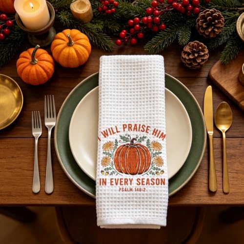 Christian Thanksgiving Kitchen Towel, Fall Pumpkin Bible Verse Dish Towel - Image 5