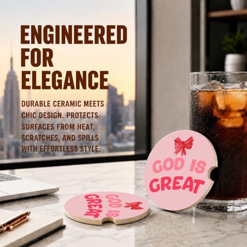 Red Bow Christian Faith Car Coasters, God is Great Preppy Cup Holders - Image 5