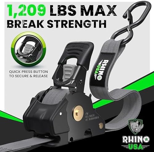 Rhino USA Retractable Ratchet Straps - 1in x 10ft - Image 2