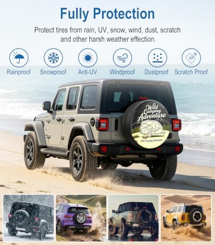 RV Spare Tire Cover Wild Camper Adventure 16in Waterproof Universal Fit - Image 4