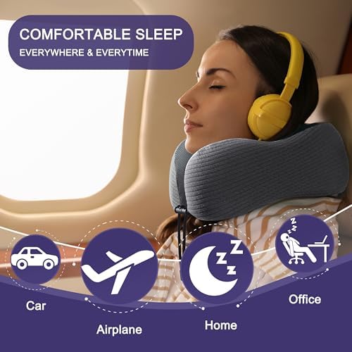 napfun Neck Pillow for Travel, Memory Foam Airplane Pillow, Dark Gray - Image 6