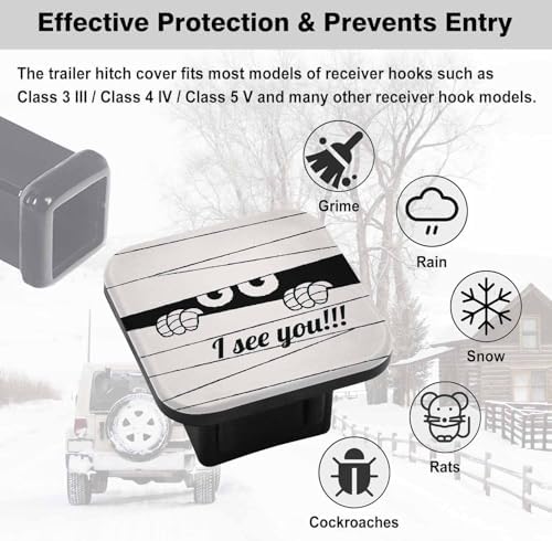 Swono Trailer Hitch Cover 2 inch Cute Mummy I See You Pattern Rubber Truck Tow - Image 3