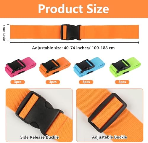 12 Pcs Luggage Straps for Suitcases TSA Approved, Suitcase Belts（4 Color） - Image 2