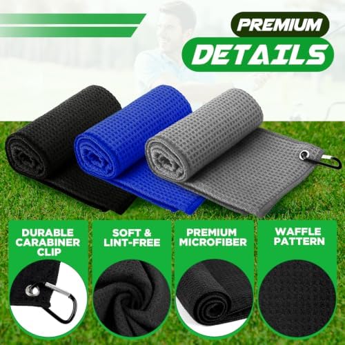 Golf Towel 3 Pack 16" X 16" Microfiber Waffle Pattern Golf Cleaning Towel - Image 3