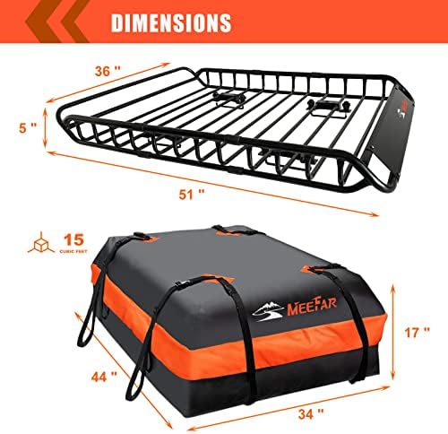 Roof Rack Rooftop Cargo Carrier Basket 51"*36"*5"+Waterproof Bag 15 Cu.Ft. - Image 4