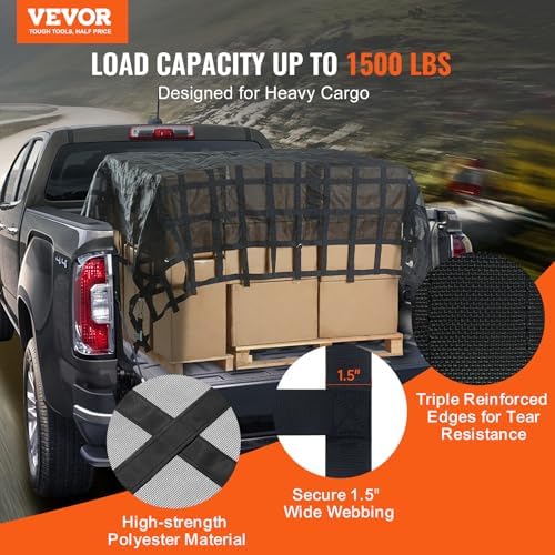 VEVOR Cargo Net with Mesh, 120 in x 105 in, Heavy Duty Truck Cargo Net- 1 - Image 2