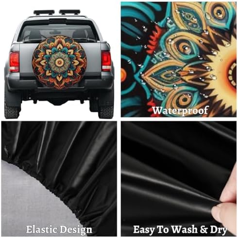 Rv Spare Tire Cover Wheel Vintage Mandala Flower Tire Covers Wheel Protectors - Image 4