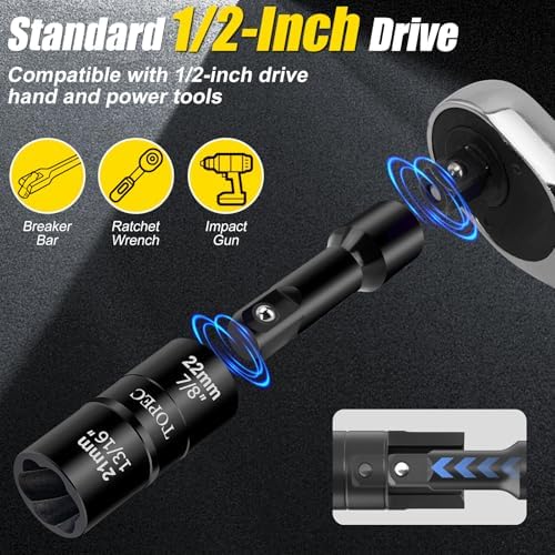 Topec Flip Lug Nut Removal Tool, 5 Piece Wheel Lock Removal Kit, 1/2" Drive Lug - Image 4