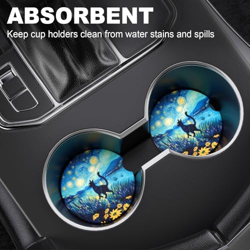 2 Pack Car Cup Holder Coaster, 2.63 inch Anti Slip Insert Absorbent Ceramic Car - Image 2