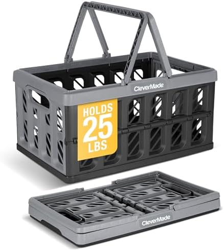 CleverMade Collapsible Shopping Basket, 24L Storage Crate, 1 Pack by CleverMade