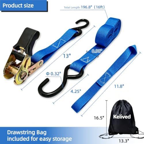 8PK Ratchet Tie Down Straps - 1in x 16feet - Image 3