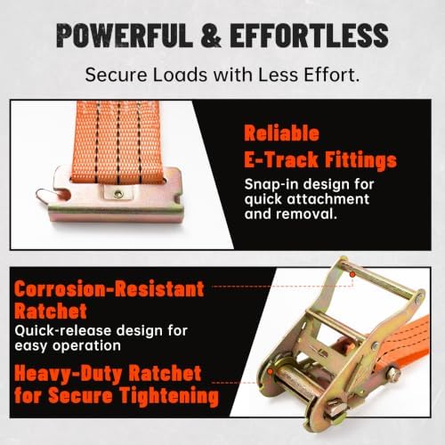 E-Track Ratchet Straps, 8 Pack, 4500 LBS, Heavy Duty Tie Downs - Image 3